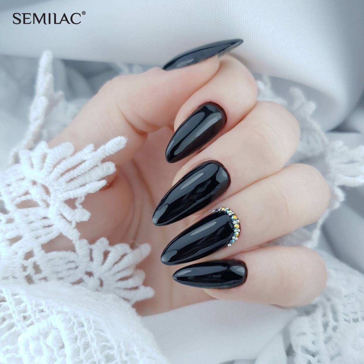 Czarny lakier hybrydowy Semilac Black & White 031 Black Diamond - obrazek 3