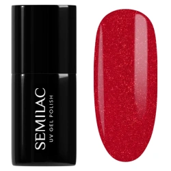 Czerwony lakier Semilac Glitter Red z różowymi drobinkami