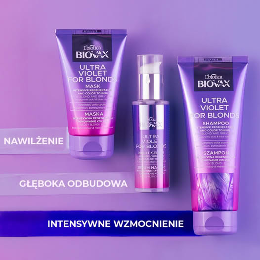 fioletowa maska do włosów blond i siwych