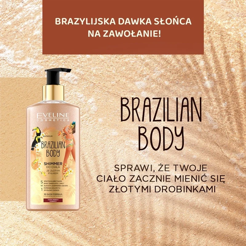 Rozświetlający balsam do ciała ze złotym pyłkiem Eveline Brazilian Body Shimmer - obrazek 4