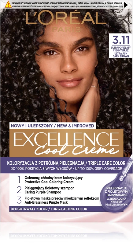 Loreal Excellence Creme 3.11 farba do włosów Ultrapopielaty Ciemny Brąz
