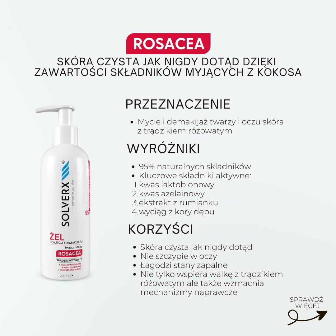 Solverx Rosacea żel do demakijażu cery naczynkowej