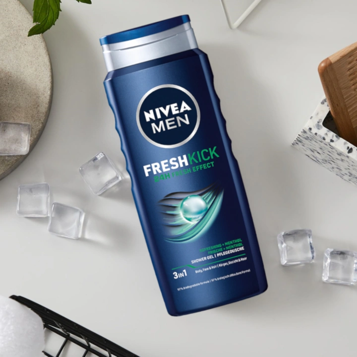 Chłodzący żel pod prysznic 3w1 do twarzy, ciała i włosów z mentolem Nivea Men Fresh Kick - obrazek 12