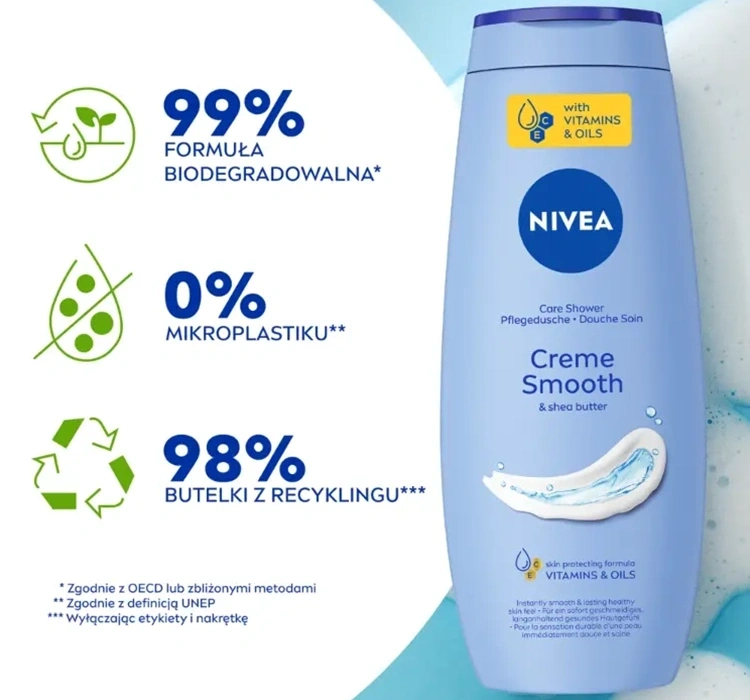 Kremowy pielęgnujący żel pod prysznic z witaminami C i E Nivea Creme Smooth - obrazek 6