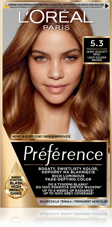 Loreal Preference 5.3 farba do włosów Jasny Złocisty Brąz