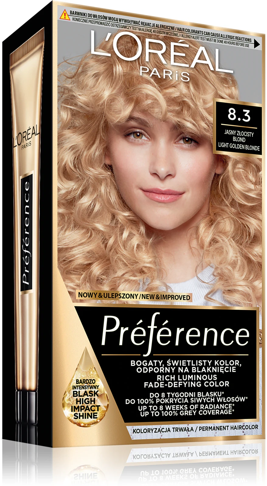 Loreal Preference 8.3 farba do włosów Jasny Złocisty Blond