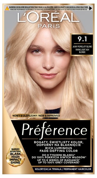 LOREAL Preference Farba do włosów 9.1 Jasny Popielaty Blond