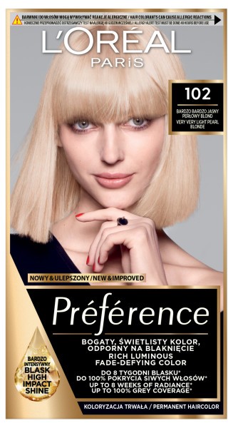 LOREAL Preference Farba do włosów nr 102 Bardzo Bardzo Jasny Perłowy Blond