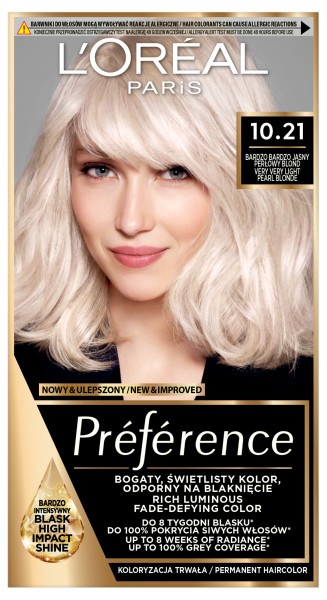 LOREAL Preference Farba do włosów 10.21 Bardzo Bardzo Jasny Perłowy Blond