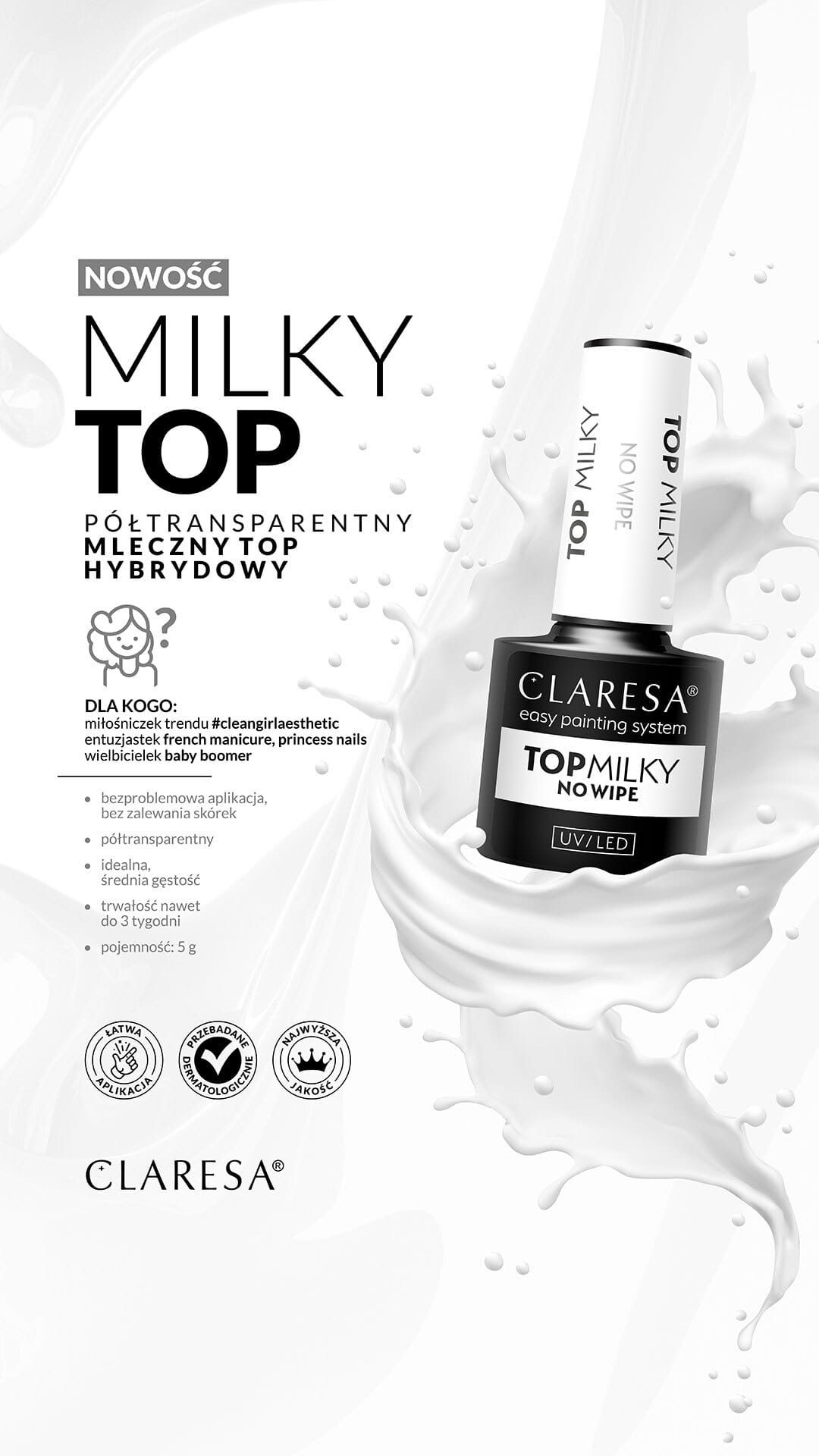 CLARESA Top Milky No wipe - obrazek 2