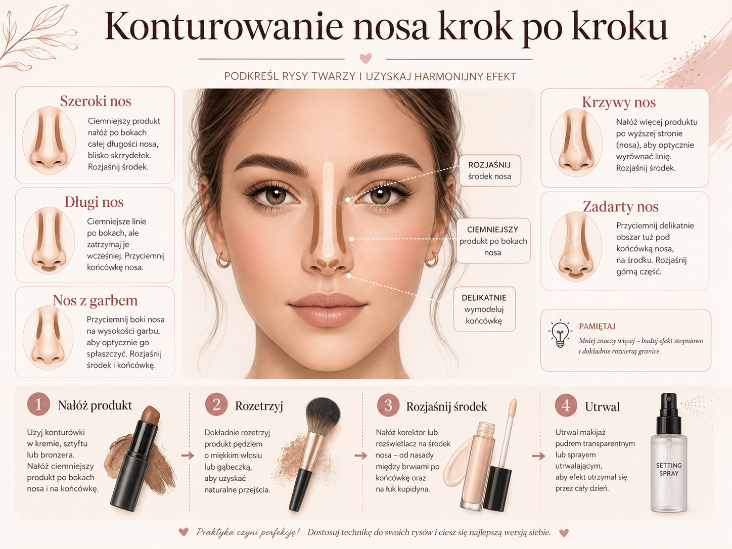 jak konturować poszczególne kształty nosa?