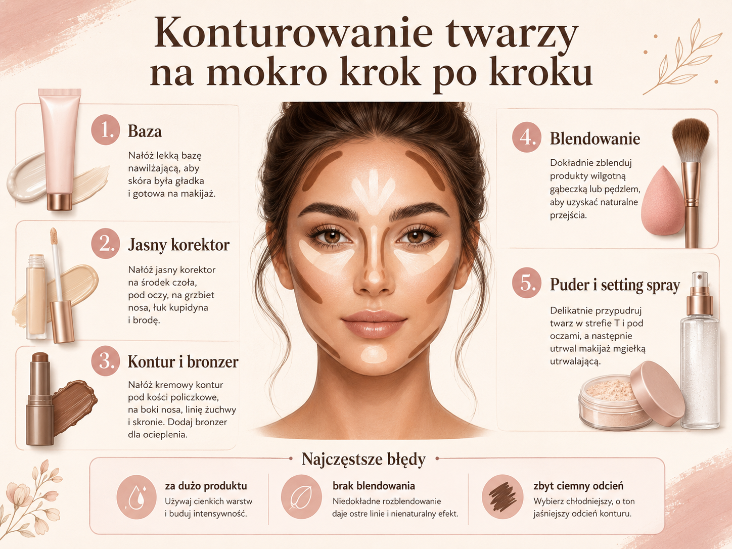 jak konturować twarz na mokro krok po kroku?