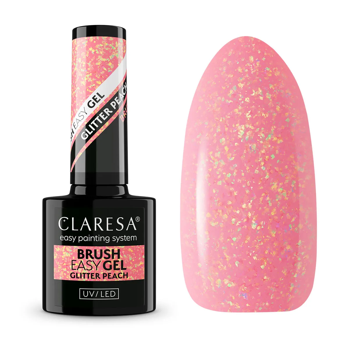 Claresa-Brush-Easy-Gel-żel-do-paznokci-Glitter-Peach-brzoskwiniowy-z-połyskiem