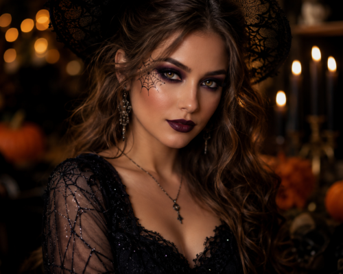 makijaż czarownicy na Halloween z ciemnymi ustami