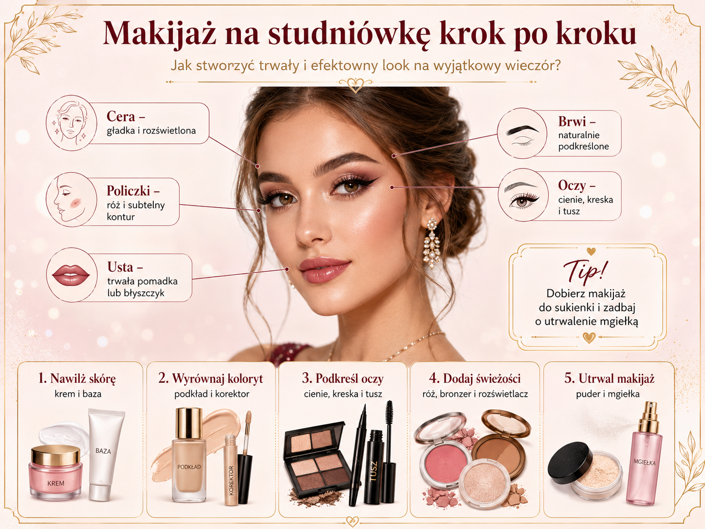 makijaż studniówkowy dla początkujących z rozświetloną cerą