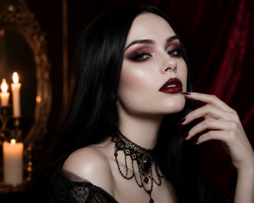 makijaż wampira na Halloween z czerwonymi ustami