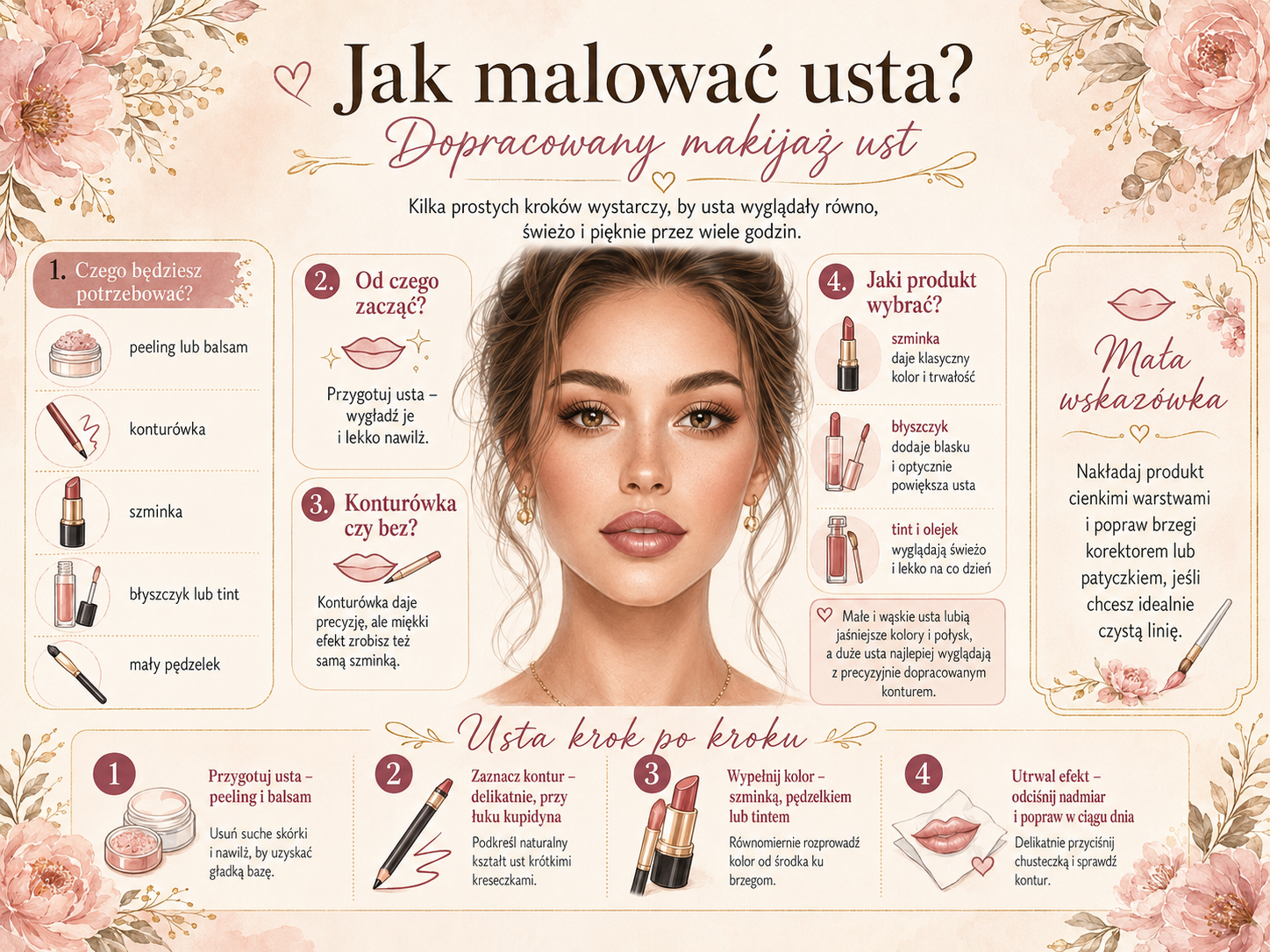 jak malować usta konturówką i szminką bez wychodzenia za linię