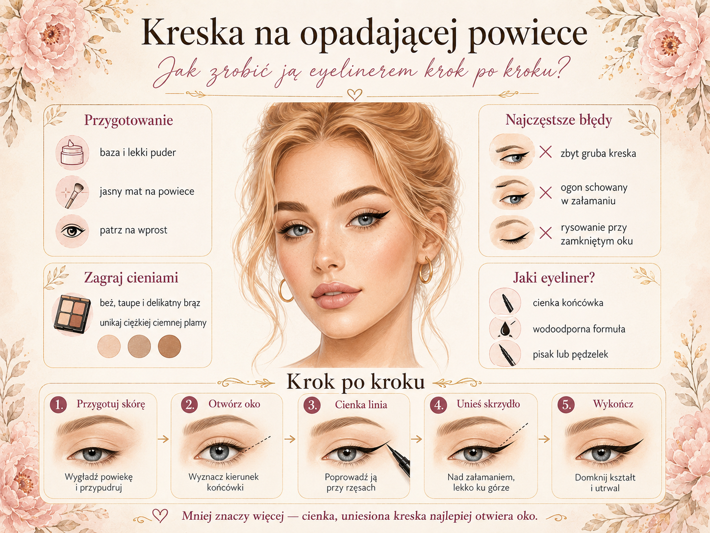 jak zrobić kreskę na opadającej powiece dla początkujących