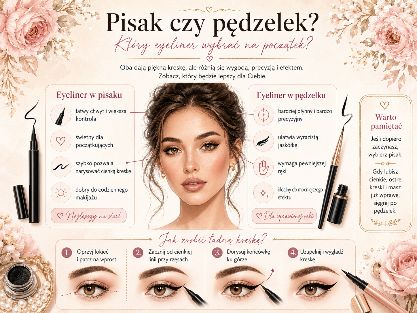 eyeliner w pisaku i eyeliner w pędzelku różnice w aplikacji