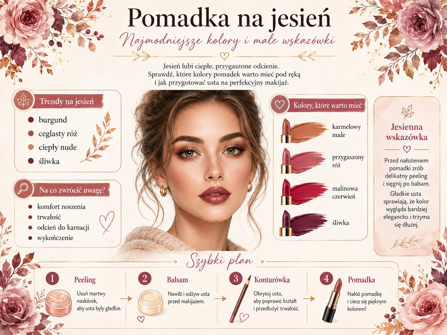 modne kolory pomadek na jesień