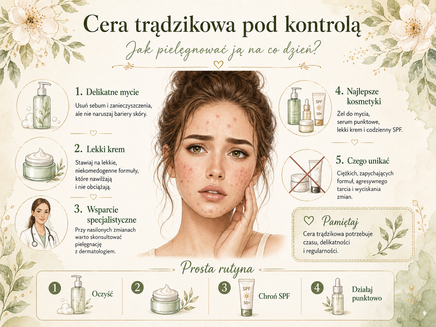 pielęgnacja cery trądzikowej krok po kroku jakie kosmetyki wybrać