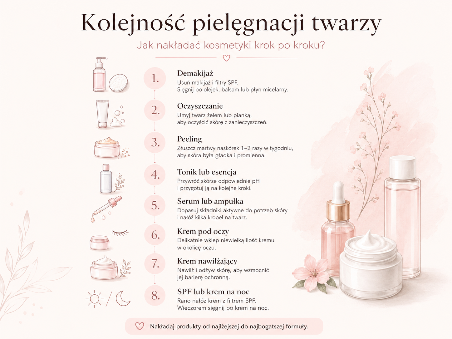Co nakładać po kolei na twarz rano i wieczorem kolejność nakładania kosmetyków na twarz krok po kroku