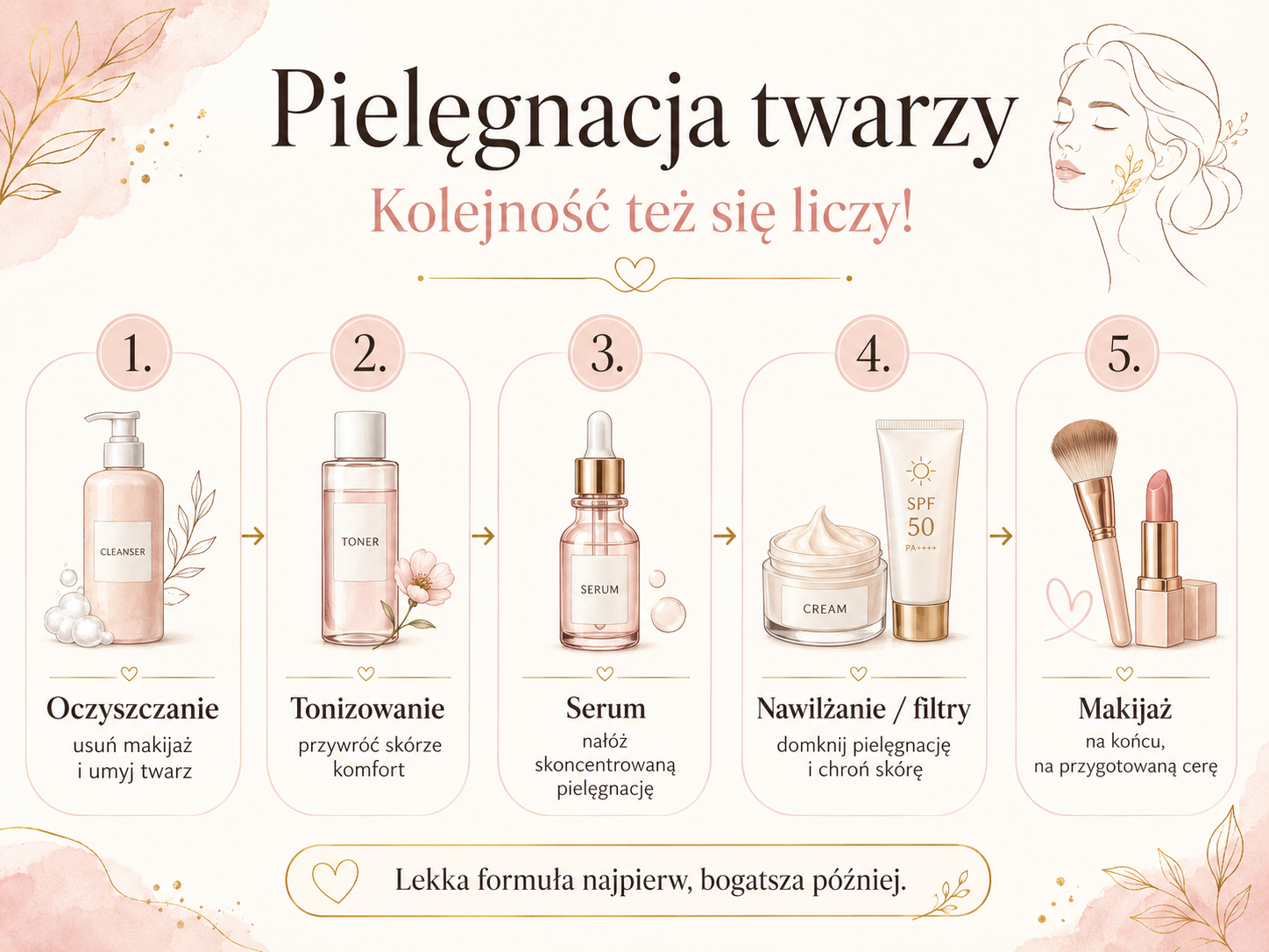 Kolejność nakładania kosmetyków do twarzy krok po kroku kolejność nakładania kosmetyków do twarzy
