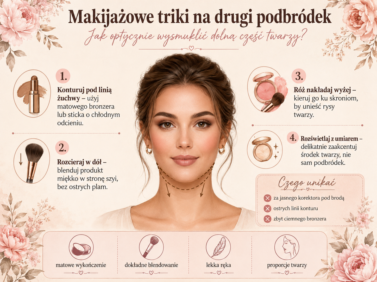 Jak ukryć drugi podbródek makijażem i prostymi trikami makijaż na drugi podbródek konturowanie twarzy