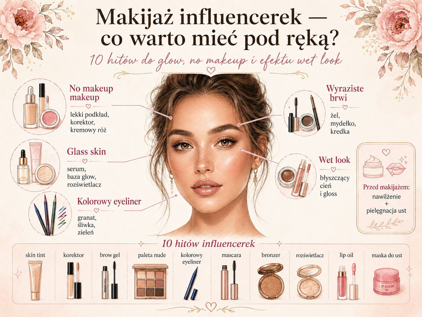 makijaż influencerów trendy kosmetyki do twarzy oczu i ust