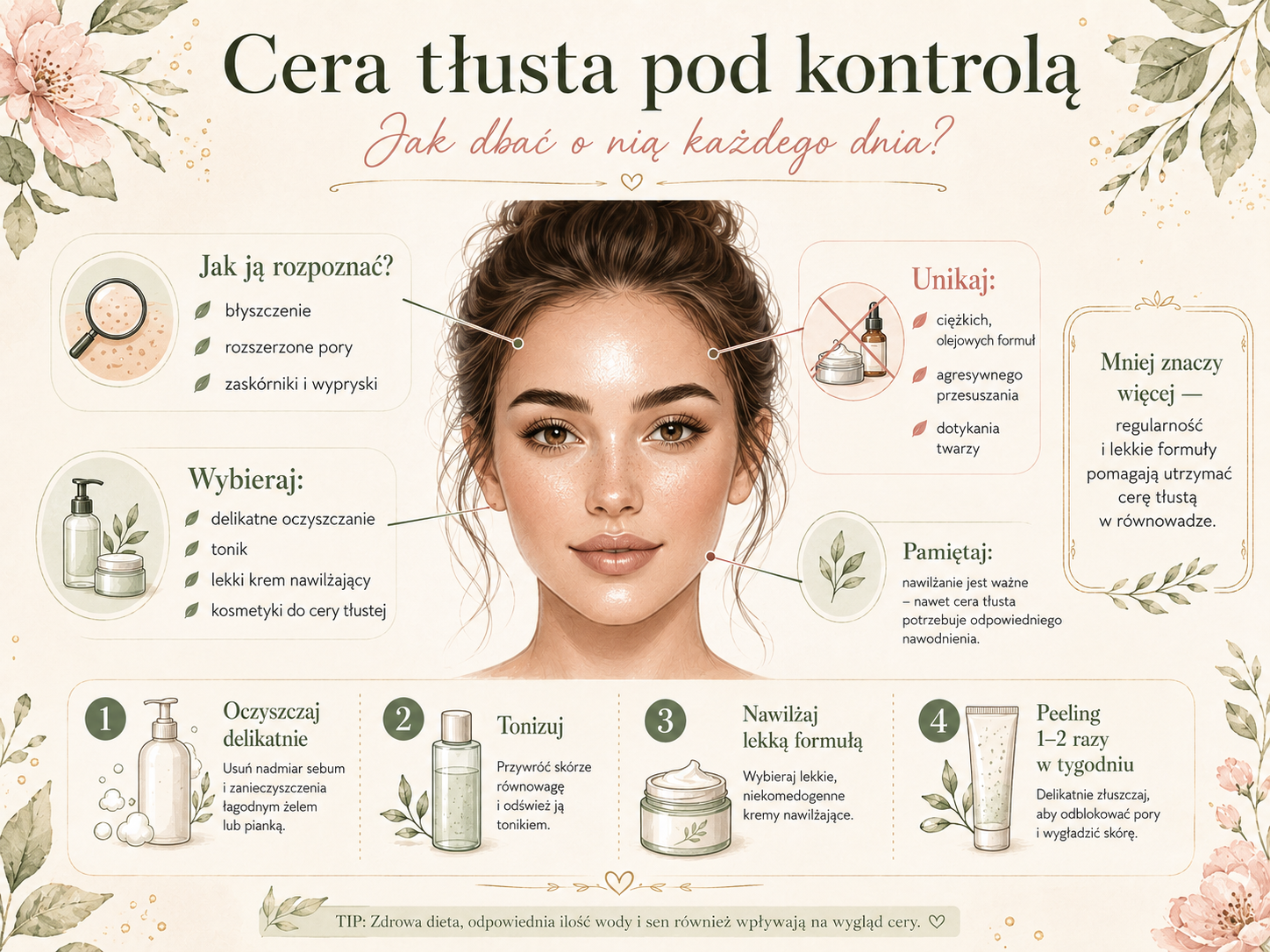 pielęgnacja cery tłustej krok po kroku oczyszczanie tonik krem peeling