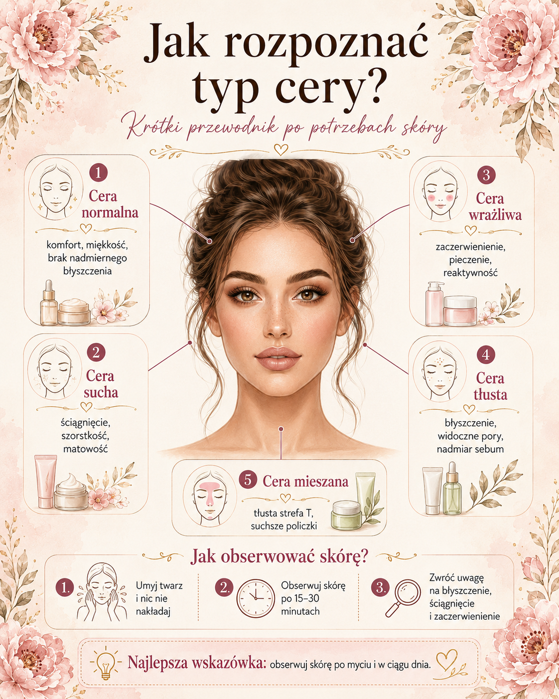 Typy cery i ich najważniejsze objawy w jednej ściądze jaki mam typ cery test sucha tłusta mieszana