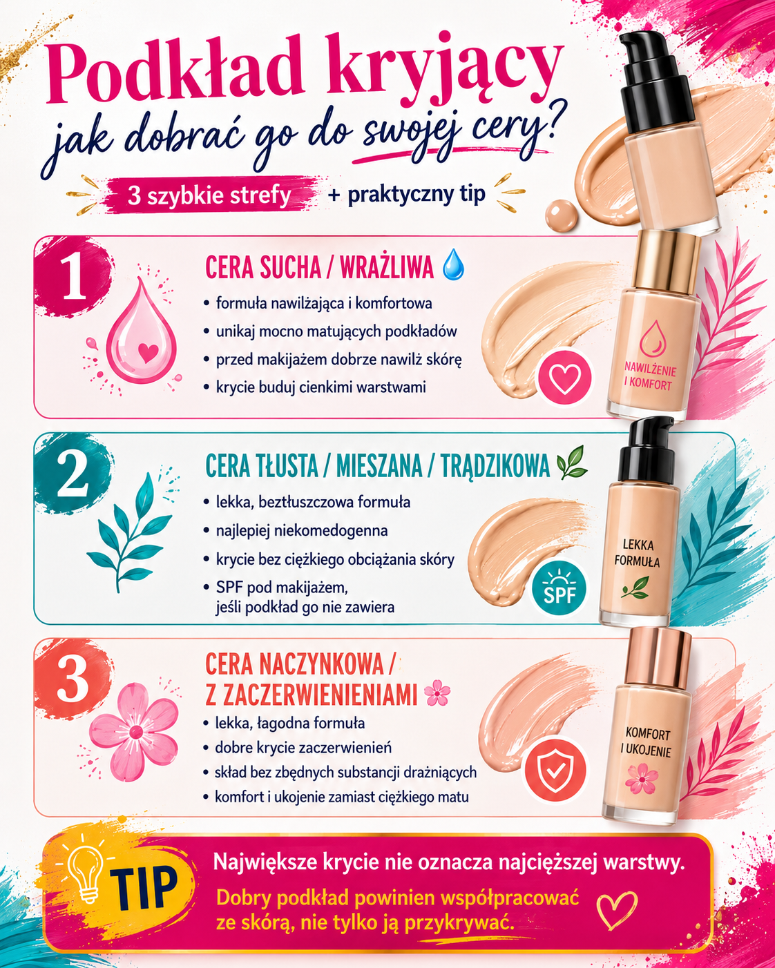 jaki podklad kryjacy do typu cery Porównanie podkładów kryjących do cery suchej i wrażliwej, tłustej, mieszanej, trądzikowej oraz naczynkowej.