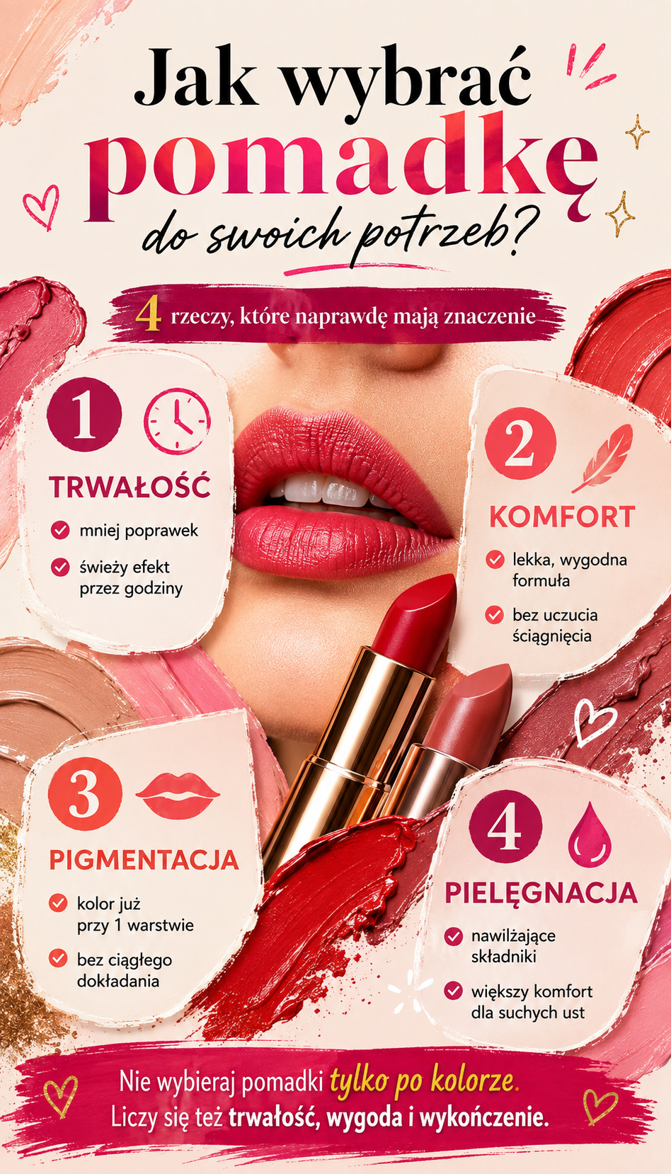 jak wybrac dobra pomadke do ust Jak wybrać pomadkę do ust – trwałość, komfort, pigmentacja i pielęgnacja.