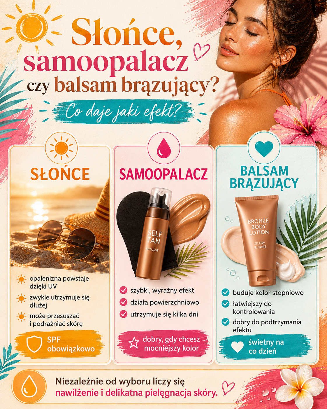 jak przedluzyc opalenizne samoopalacz balsam brazujacy Porównanie opalenizny po słońcu, samoopalaczu i balsamie brązującym – trwałość, sposób działania i efekt na skórze.
