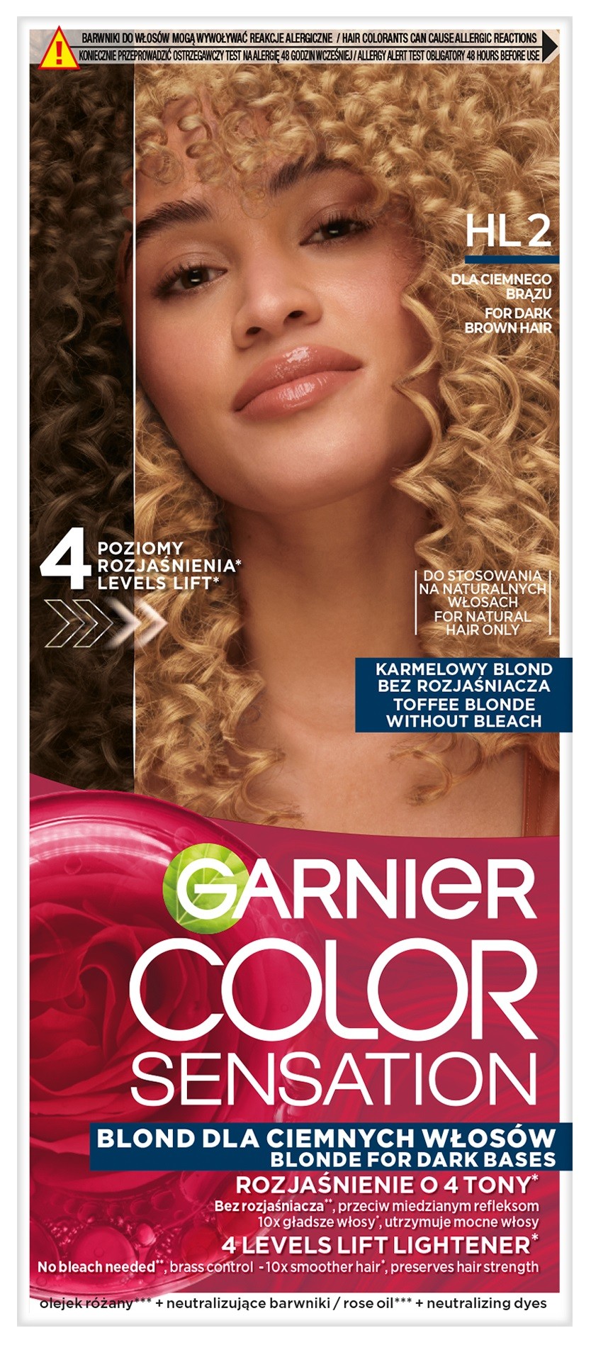 Garnier Color Sensation rozjaśniająca farba dla ciemnobrązowych włosów HL2 Karmelowy Blond