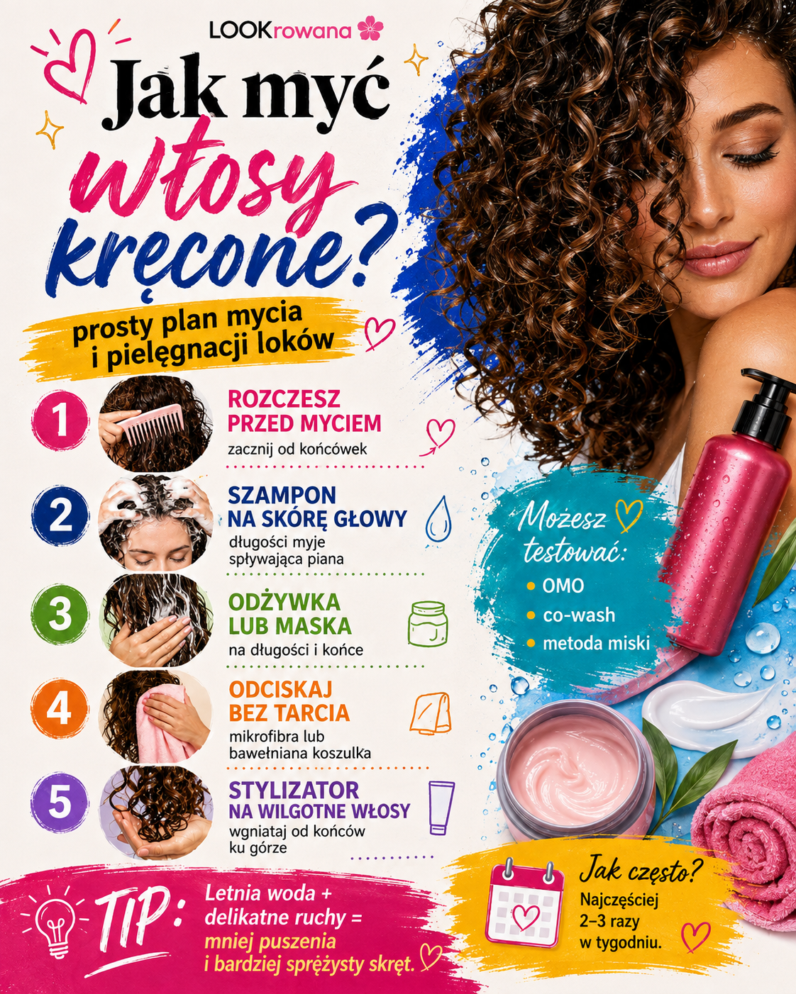 jak prawidlowo myc wlosy krecone krok po kroku Mycie włosów kręconych krok po kroku: szampon na skórę głowy, odżywka lub maska, delikatne odciskanie i stylizacja wilgotnych loków.