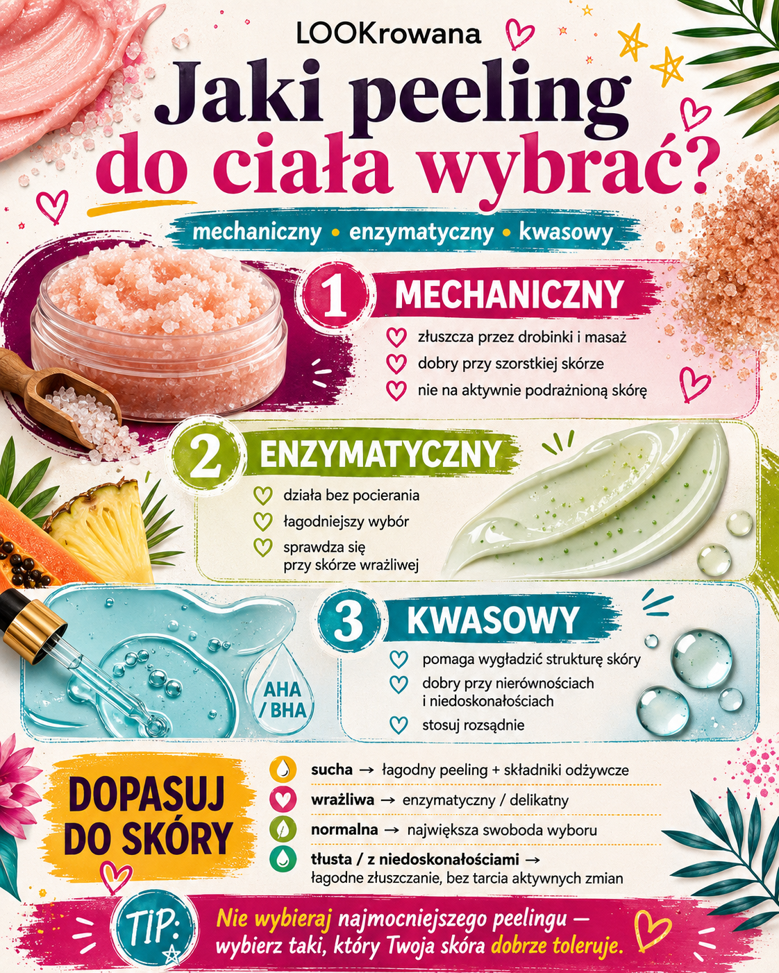jaki peeling do ciala wybrac mechaniczny enzymatyczny czy kwasowy Peeling mechaniczny, enzymatyczny i kwasowy z podpowiedziami, który rodzaj wybrać do skóry suchej, wrażliwej, normalnej i tłustej.