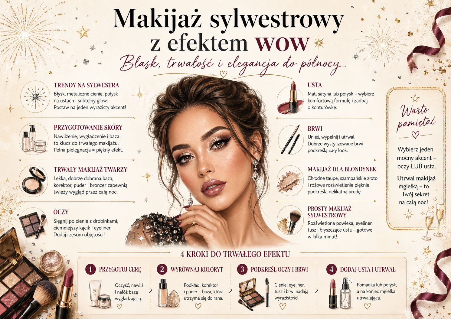 Sylwestrowy make-up krok po kroku i sposoby na jego utrwalenie makijaż sylwestrowy krok po kroku jak utrwalić