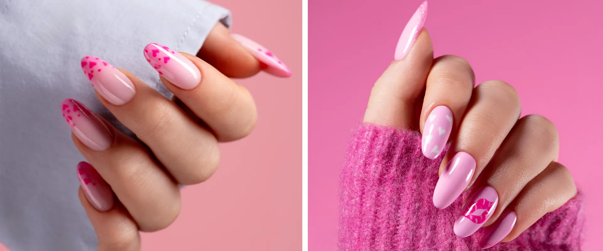 różowe paznokcie na walentynki