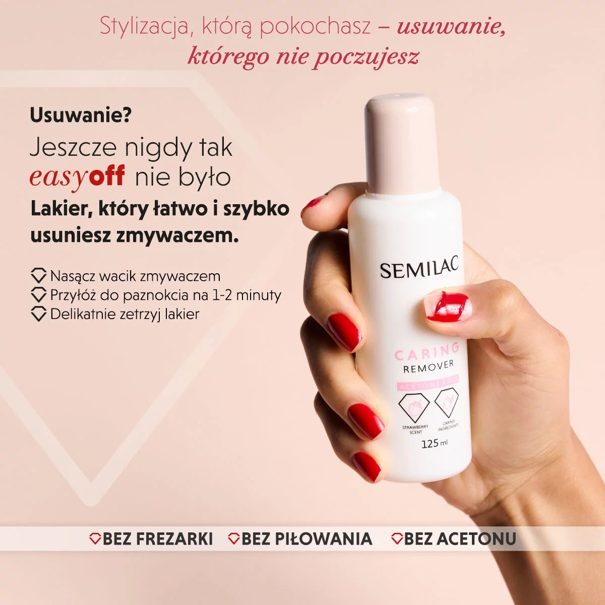 Bezacetonowy pielęgnujący zmywacz do paznokci Semilac Caring Remover - obrazek 4
