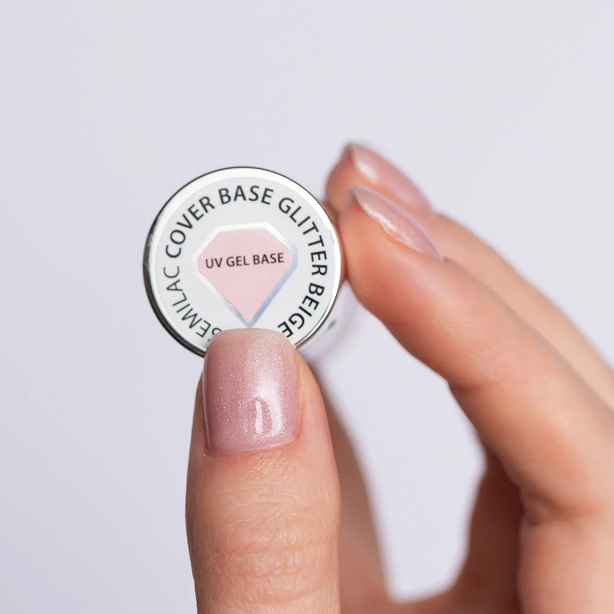 Beżowa baza hybrydowa z nutą różu i błyszczącym pyłem Semilac Skin Tone Cover Base Glitter Beige - obrazek 7