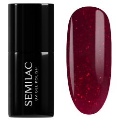 Ciemnoczerwony lakier Semilac Silky Rouge z czerwonym brokatem