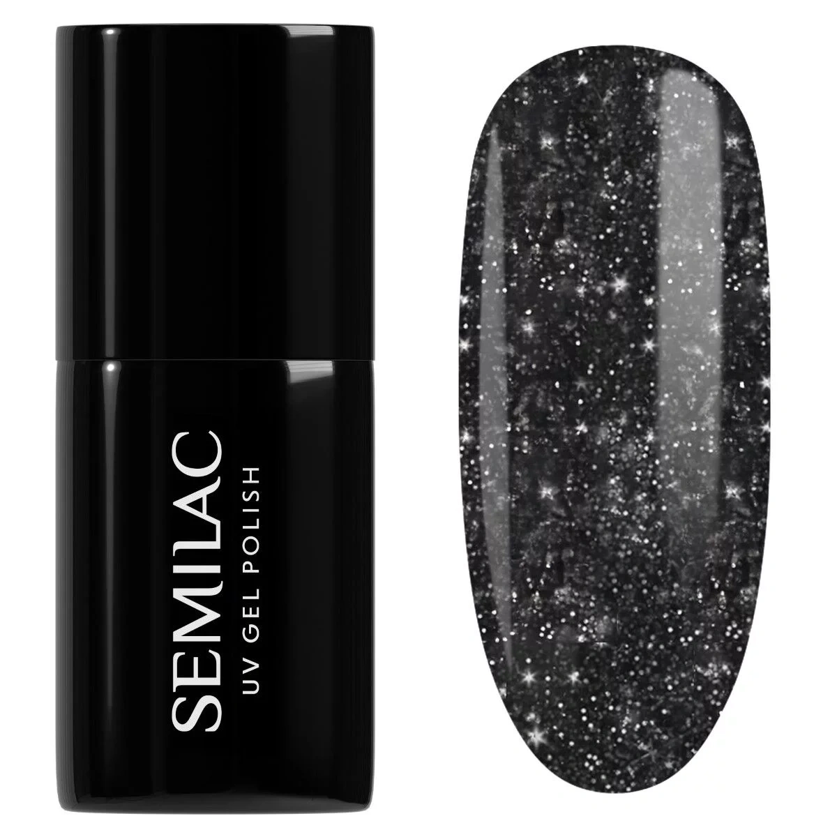 Czarny lakier Semilac Sparkling Midnight Date gwiezdny efekt flash