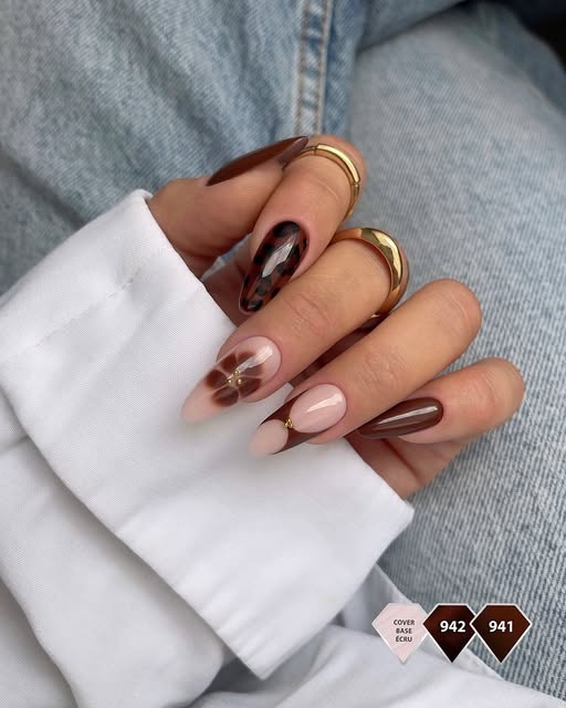 brązowy lakier hybrydowy efekt jelly nails