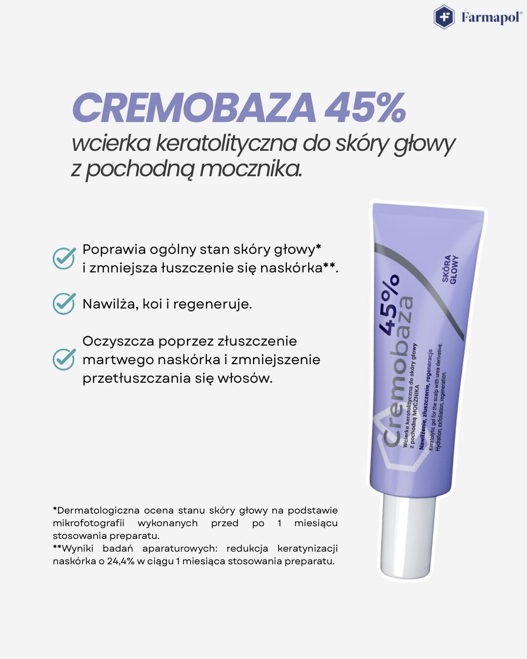 Keratolityczna wcierka z pochodną mocznika do łuszczącej się skóry głowy Cremobaza 45% - obrazek 8