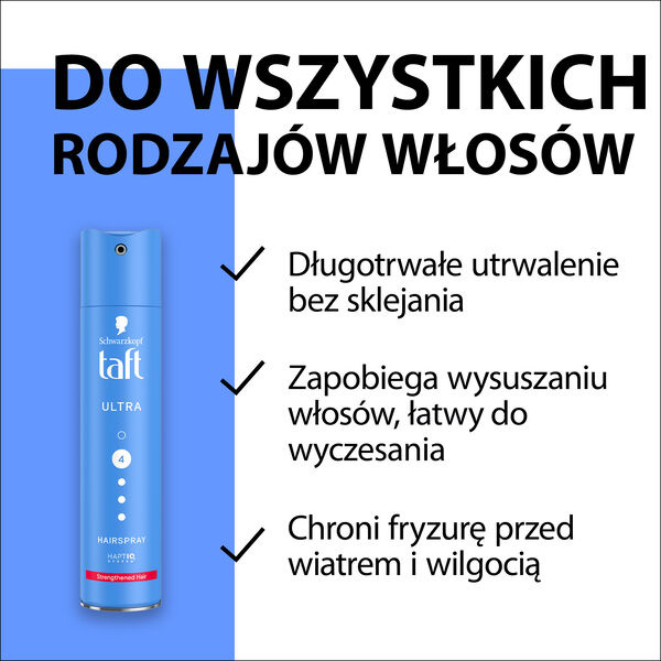 Lakier utrwalający i wzmacniający włosy Taft Ultra - obrazek 2
