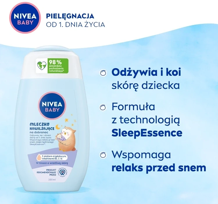 mleczko dla niemowląt do wieczornej pielęgnacji