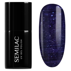 Niebieski lakier hybrydowy Semilac Midnight Fever efekt cat eye na czarnej bazie