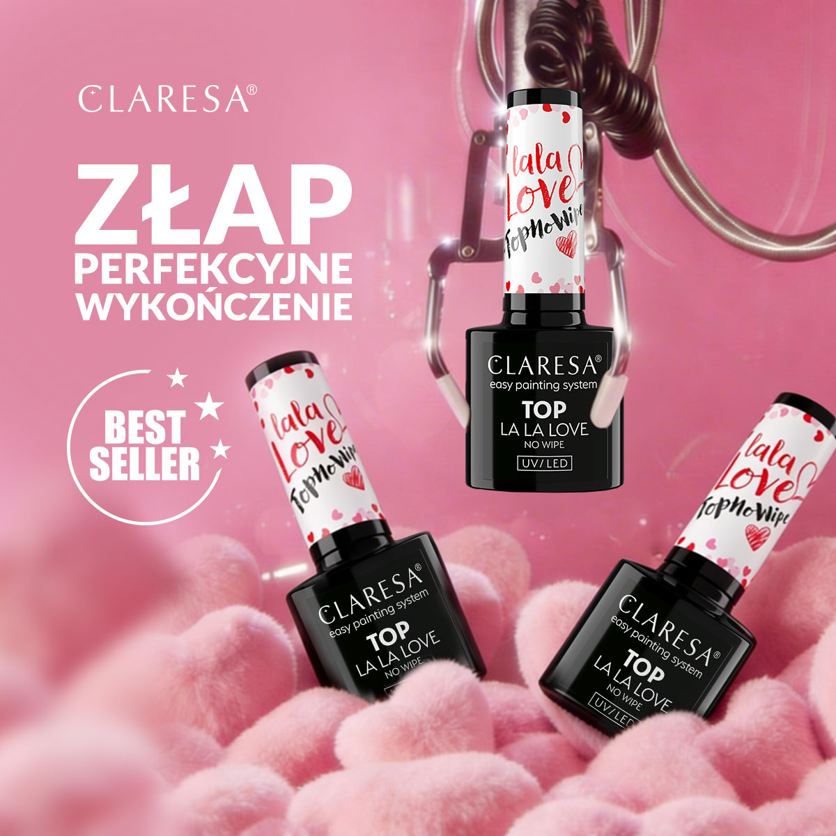 top hybrydowy z serduszkami na różowy manicure
