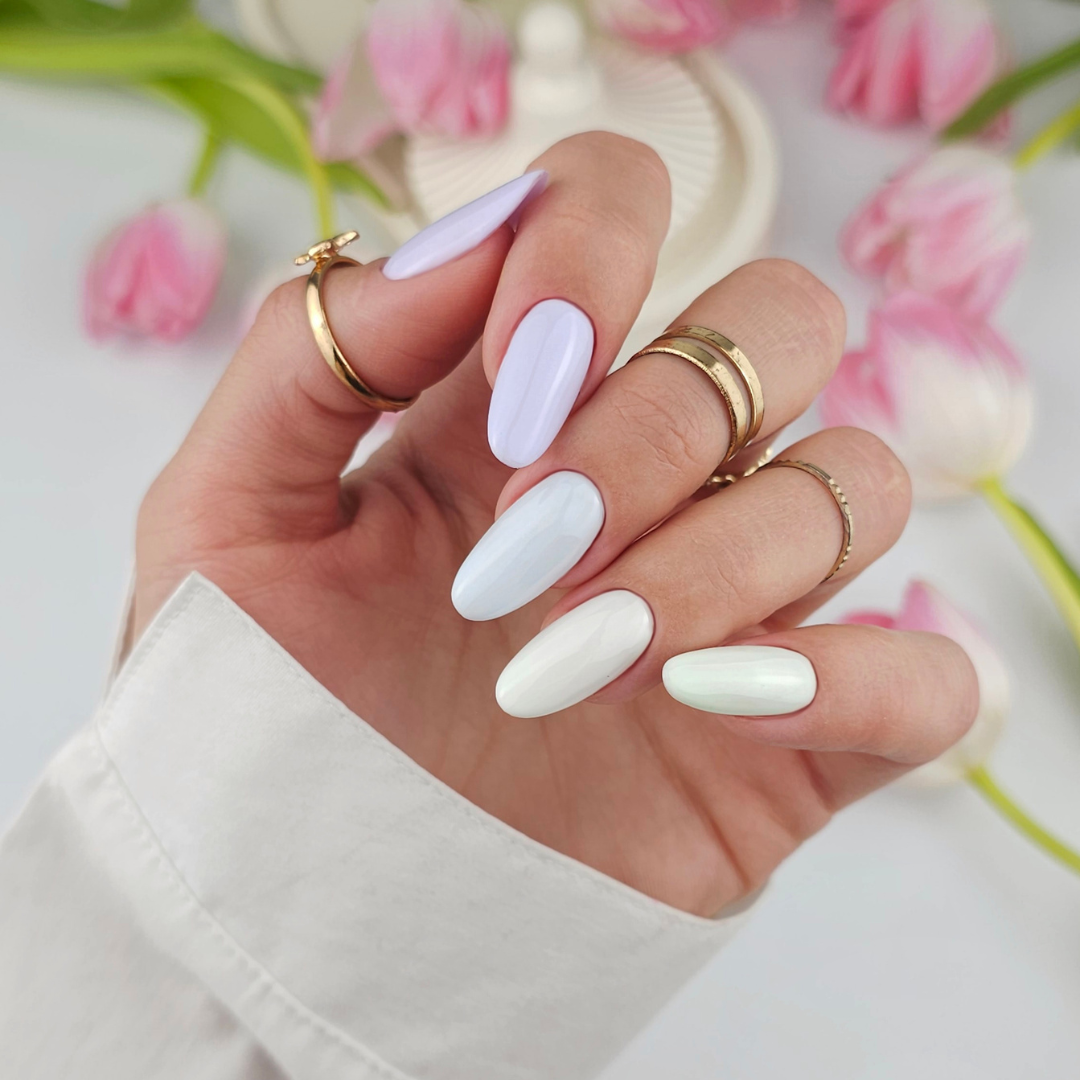 lawendowy lakier hybrydowy wiosenny manicure
